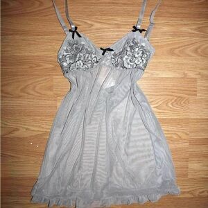 Gray Slip Dress With Bleck Details